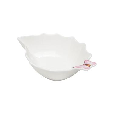 Imagem de Bowl de Porcelana Branca C/Formato Folha Borboletas 290ml 18x6cm Wolff
