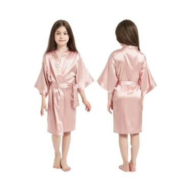 Imagem de Quimono De Seda Rosa Para Meninas, Robe De Banho Para Bebês E Crianças