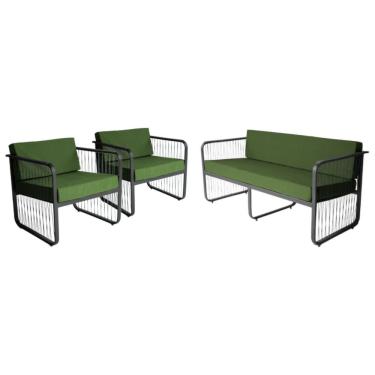 Imagem de Conjunto 2 Poltronas E Namoradeira Santiago Fibra Sintética Preto Verde Acesse Móveis