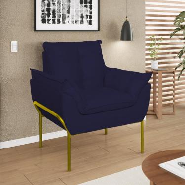 Imagem de Poltrona Decorativa Opala Recepção Clínica Estética Suede Azul Dourado Balaqui Decor