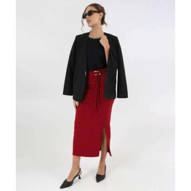 Imagem de Saia Midi Feminina Textura Amarração Fenda Marisa Vinh-41014, Vinho, G
