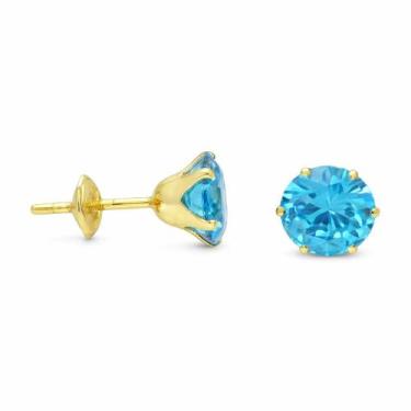 Imagem de Brinco em Ouro 18K com Zircônia Redonda Azul Claro - Joia Elegante - J