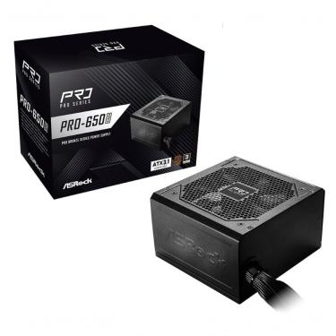 Imagem de Fonte de Alimentação Pro-650b 650W 80 PLUS BRONZE ATX 3.1 com Ventilador 120MM e Cabos Flat Preto Asrock