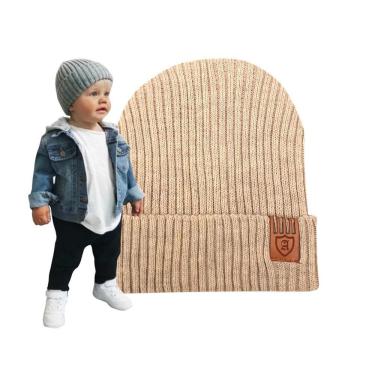 Imagem de Touca de Frio OEM Beanie Boina em Fio de Lã Antialérgico Tamanho Adul Bege para Bebê Infantil Menino Unissex