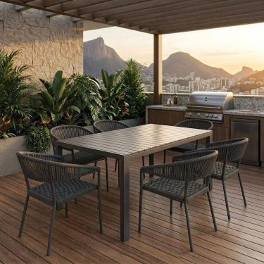Imagem de Conjunto para Área Externa Mesa e 6 Cadeiras Alumínio e Corda Náutica Grafite