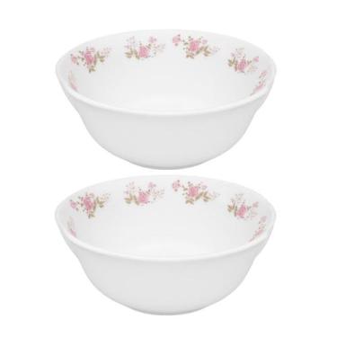 Imagem de Kit 2 Tigela Cumbuca Média Saladeira Sobremesas Flowers Pink Vidro 750