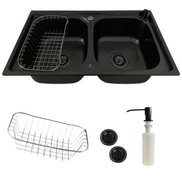 Imagem de Cuba dupla cozinha gourmet inox preta com kit de acessórios - Stillus 