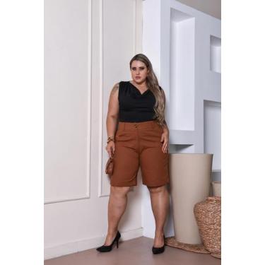 Imagem de Bermuda Plus Size Feminina Short De Linho Com Cintura Alta - XIAO MODA