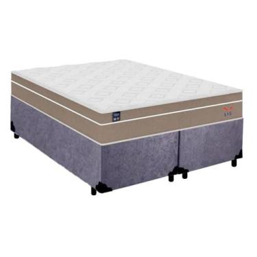 Imagem de Cama Box Casal Bipartido Suede + Colchão Lis Molas Ensacadas Plumatex 
