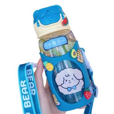 Imagem de Garrafa Infantil Garrafinha Squeeze Canudo Silicone Retrátil Antivazam
