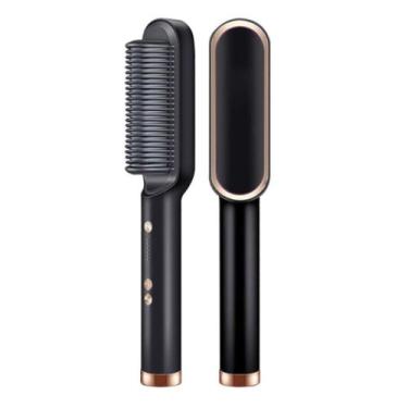 Imagem de Escova Alisadora Modeladora Elétrica Bivolt Preta - HAIR STRAIGHTENER