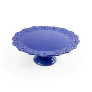 Imagem de Prato de Bolo Rendado Vazado Azul Hortensia Grande - LUIZ SALVADOR - C