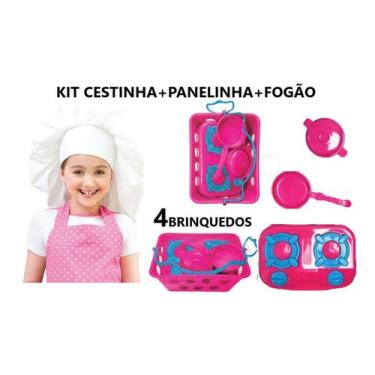 Imagem de Brinquedo Kit Cozinha Cestinha Mercado Fogão Panelinha 4 pç - CLICKCOM
