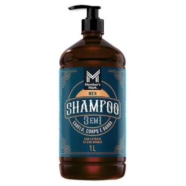 Imagem de Shampoo 3 em 1 Masculino Corpo Cabelo e Barba Members Mark 1L  Limpeza