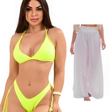 Imagem de Biquini + Saída De Praia Calça Tule Moda Praia Kit Conjunto - LOOK DRE