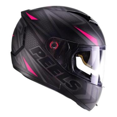 Imagem de Capacete Moto Feminino Peels Icon Fast Preto Fosco Rosa Com Óculos Sol