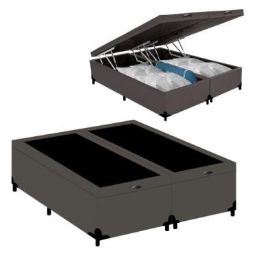 Imagem de Cama Box Baú Blindado Casal Bipartido Turca Sintético Cinza 138x188x41