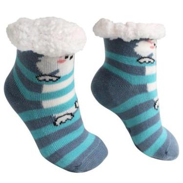 Imagem de Meia Infantil Peluciada Antiderrapante Azul Poodle 28 ao 35 - Gici Ves