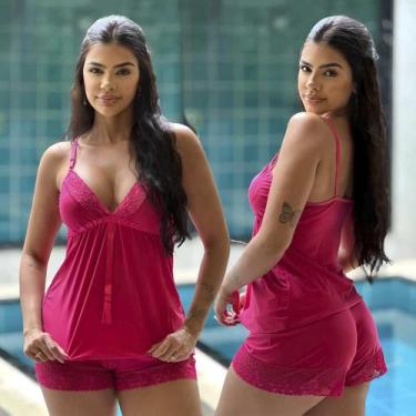 Imagem de Pijama De Dormir Sexy Shorts Doll Linha Luxo Sensual Rendado - Mavie, 