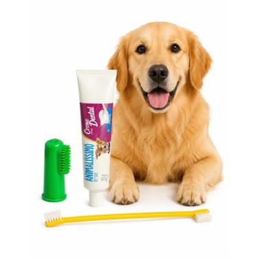 Imagem de Kit Escovação Creme Dental Escova Dedeira Pet Cães - Animalissimo