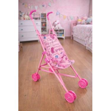 Imagem de Carrinho De Boneca Infantil Dobrável Rosa Passeio Brinquedo Criança Fa