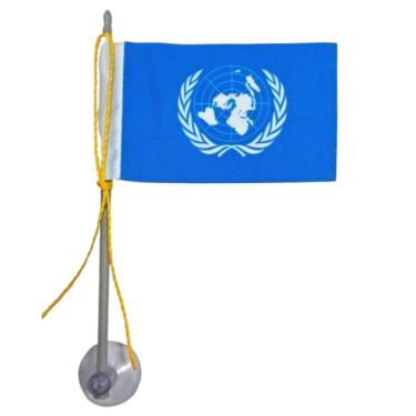 Imagem de Mini Bandeira Automotiva da ONU com Ventosa para Vidro Pedestal PVC 14cm Poliéster SP Bandeiras