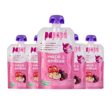 Imagem de Kit Papinha Infantil Orgânica Maçã e Ameixa Papapá Sem Açúcar - 5 Unid