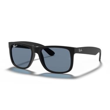 Imagem de Óculos de sol retangulares Ray-Ban RB4165 Justin, preto borracha/azul escuro polarizado, 55 mm