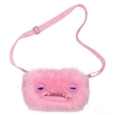 Imagem de Bolsa Transversal De Pelúcia Monstro De Dentes Feios De Cabeça Grande 