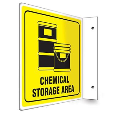 Imagem de ACCUFORM Placa de projeção 90D SIGNS PSP775, Legend "Chemical Storage Area" com gráfico, painel de 20 x 20 cm, plástico de alto impacto de 0,25 cm de espessura, orifícios de montagem pré-perfurados,