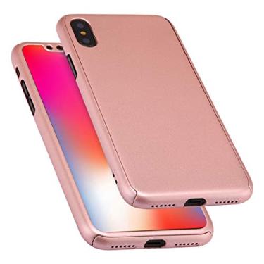 Imagem de LIYONG Capa para celular 360 graus cobertura total destacável capa de policarbonato com película de vidro temperado para iPhone Xs Max (preto) bolsas mangas (cor: ouro rosa)