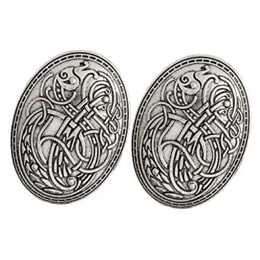 Imagem de Harilla 2 broches de símbolo viking nórdico medieval, oval, xale, suéter, pinos, prata