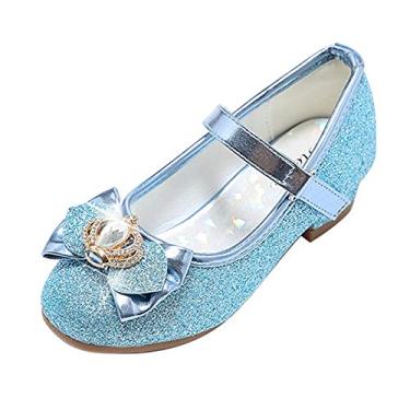 Imagem de Sapato feminino Mary Jane com glitter, salto baixo, princesa, flor, vestido de festa, sapato para crianças pequenas, T13-blue, 11 Little Kid