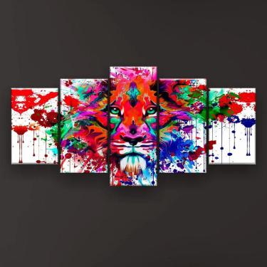 Imagem de Quadro Decorativo Leão Psicodélico 129x61 Sala Quarto
