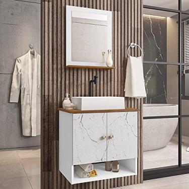 Imagem de Gabinete Banheiro Deli Torino Bco Torneira Valv Click Black Cor: Branco-Carrara/Nature