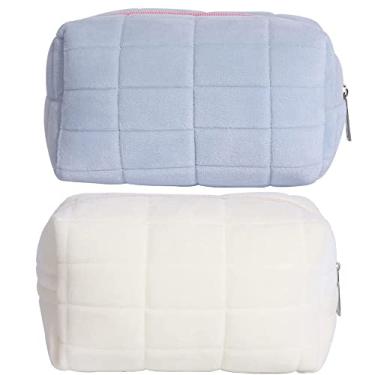 Imagem de Bolsa de maquiagem de pelúcia bolsa de cosméticos para mulheres, com zíper grande cor sólida bolsa de higiene pessoal de viagem bolsa de higiene pessoal de viagem bolsa de lavagem (2 peças-03)