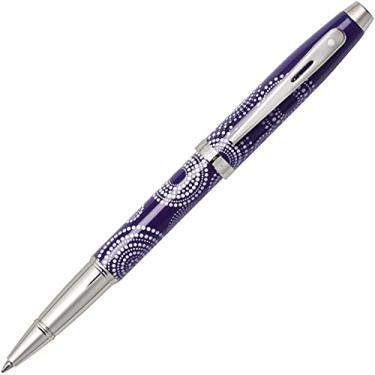 Imagem de Sheaffer 100 roxo perolado com compromissos de níquel, faixa média Sheaffer Signature e ponto de excelência, caneta esferográfica de ponta média. Muito sólido e responsivo
