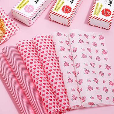 Imagem de Whaline Pacote com 150 Peças de Papel de Cera Coração Rosa, Rosa e Listras, À Prova de Gordura e Água, Ideal para Piquenique, Hambúrguer, Sanduíche e Cozinha