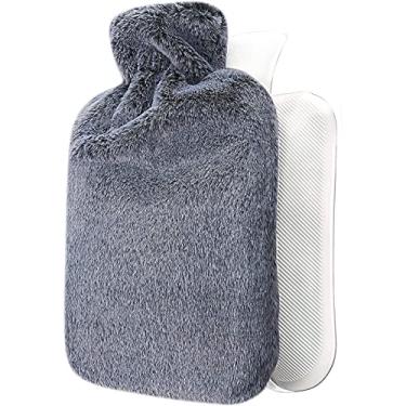 Imagem de Garrafa de água quente com capa macia grande clássica livre de BPA bolsa de água quente para pescoço, dor no ombro e aquecedor de pés de mão, cólicas menstruais, compressa quente e terapia fria, azul, 2000ml