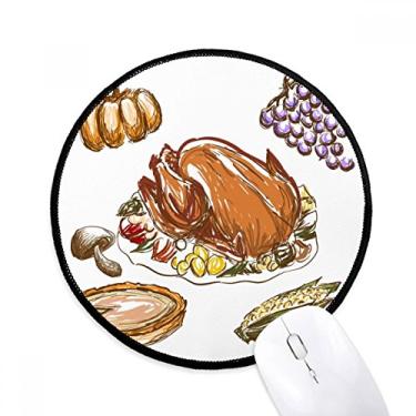 Imagem de DIYthinker Tapete de mouse com estampa de dia de ação de graças de uva de peru para escritório tapete redondo para computador
