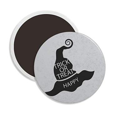 Imagem de Chapéu de bruxa preto de Halloween redondo cerâmica ímã decoração lembrança