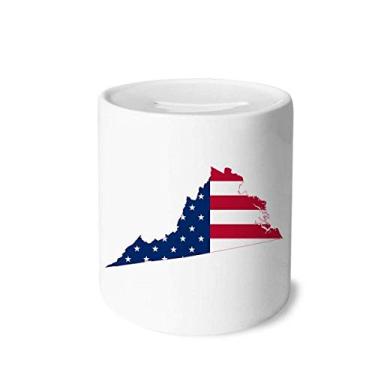 Imagem de DIYthinker Virginia USA Map Stars Stripes Flag Shape Money Box Saving Banks Ceramic Coin Case Kids Adults