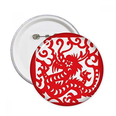 Imagem de Broche redondo de dragão de corte de papel China Zodíaco com emblema de botão de emblema decoração 5 peças