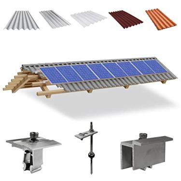 Imagem de Kit Estrutura Suporte Fixador Para 08 Placas Solar Alumínio e Inox Telha Fibro Ondulada em Viga Madeira | Perfil Master