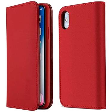 Imagem de COOVS Stent Capa com função para Apple iPhone SE (2020) 4,7 polegadas, carteira de couro genuíno com flip magnético fólio capa de telefone com 2 compartimentos para cartão (cor: vermelho)