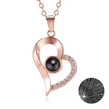 Imagem de Colar De Coração Eu Te Amo Projeção Em 100 Idiomas Rose Gold
