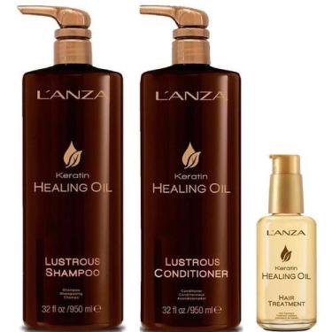 Imagem de Keratin Oil Shampoo, Condicionador Lustrous 950ml E Oil Hair Treatment