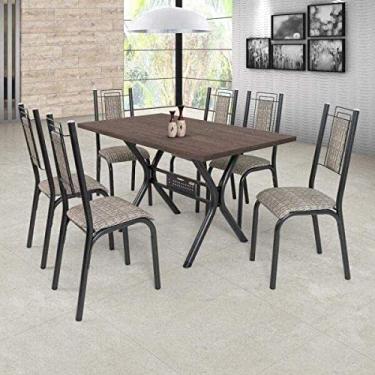 Imagem de Conjunto Sala de Jantar com Mesa e 6 Cadeiras Bela Ciplafe Craqueado Preto/junco Manteiga