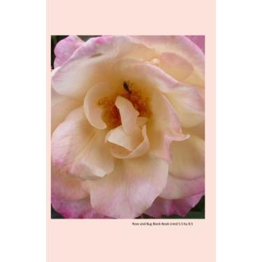 Imagem de Livro em branco pautado de rosa e inseto, 14 x 21,5 cm, 100 páginas pautadas em branco, adequado como diário, caderno ou diário com uma foto de capa de uma rosa com um inseto