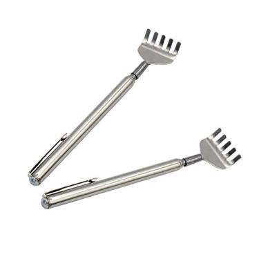 Imagem de Raspador traseiro de metal extensível, ferramenta portátil de massagem de mão de aço inoxidável com alça telescópica, se estende de 15 a 50 cm, pacote com 2